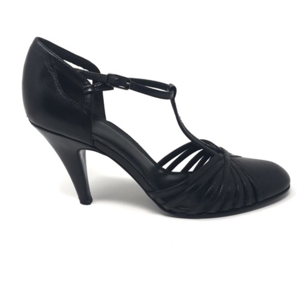 Nine West Black Leather T Strap Pumps